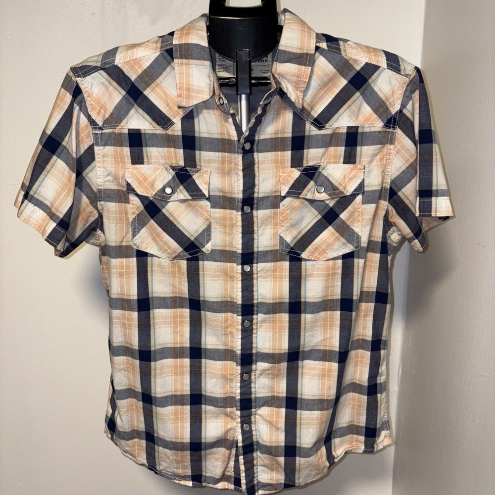 Urban Pipeline Mens Large Short Sleeve Plaid Pearl Snap Shirt multi color